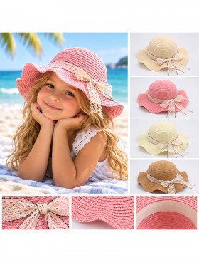 Kid's Crochet Mini Sunhat W/ Lace Ribbon